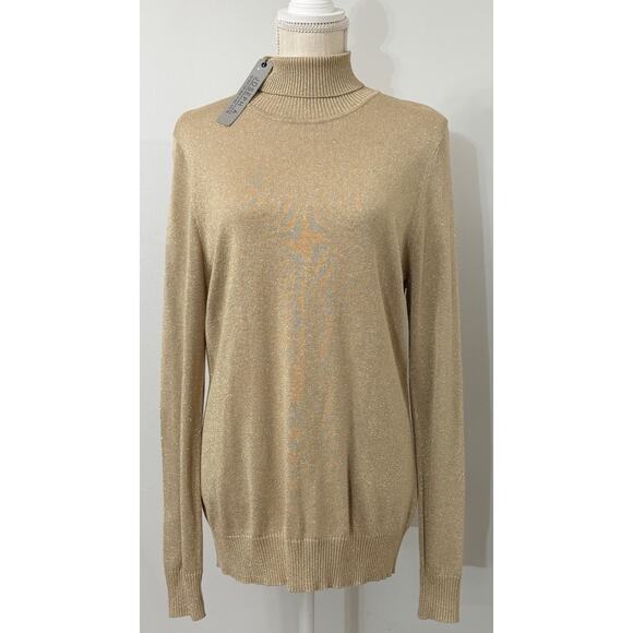 NEW Joseph A Sweater Gold Metallic Turtleneck Knit Party Career Size XL NWT $58 - Picture 1 of 3